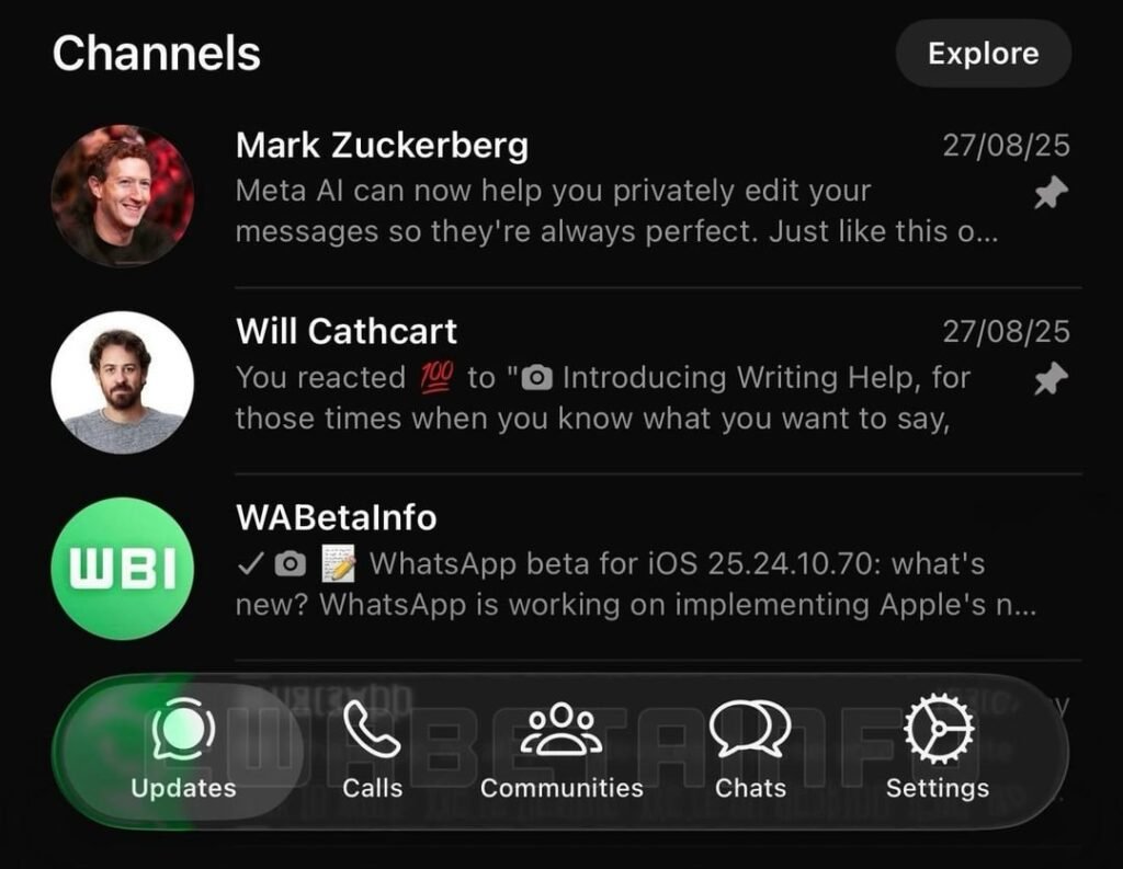 WhatsApp Liquid Glass Interface