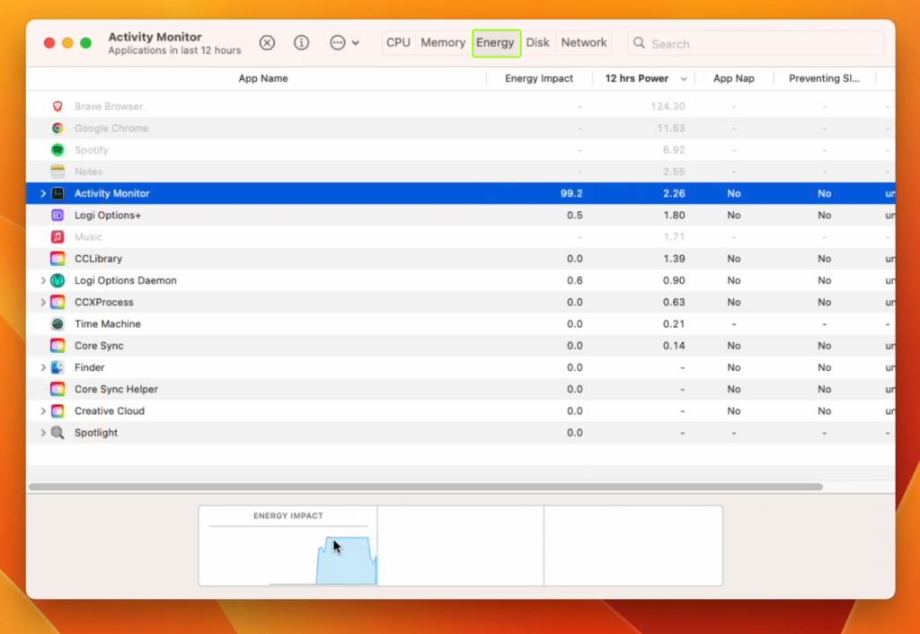 MacBook Activity Monitor Energy
