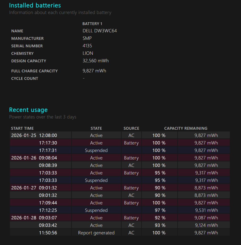 Windows Battery Report