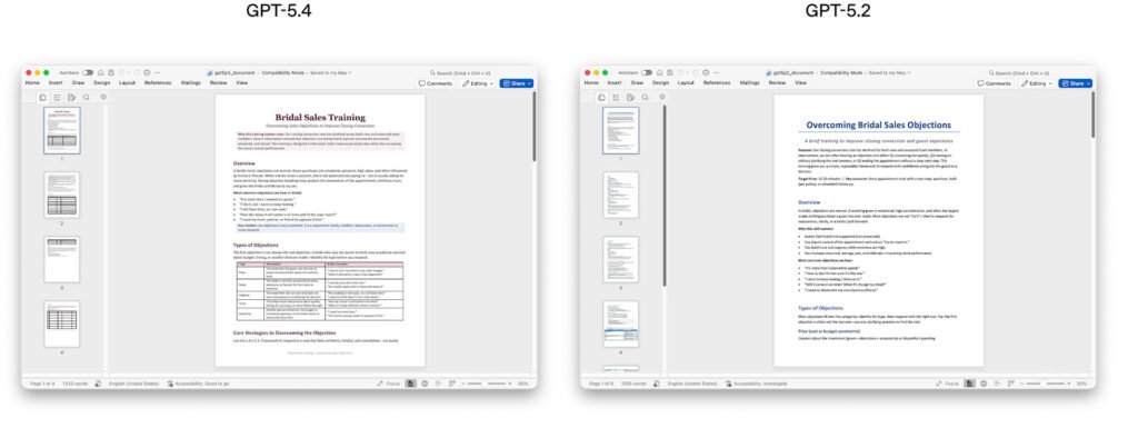GPT 5.4 vs GPT 5.2 Document Desktop