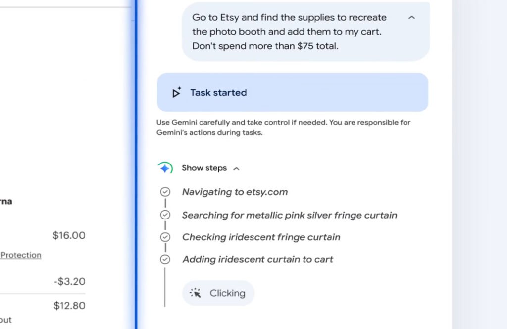 Gemini in Google Chrome Automate Tasks